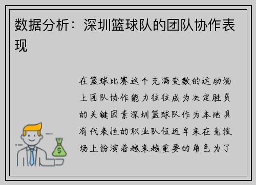 数据分析：深圳篮球队的团队协作表现